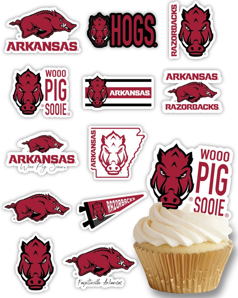 PartyKandy University of Arkansas Cupcake Toppers (24 Pieces) Arkansas Razorbacks Party Supplies for Razorbacks Football  Birthday Gift  Graduation Party Decorations (Arkansas Razorbacks) - Image 1