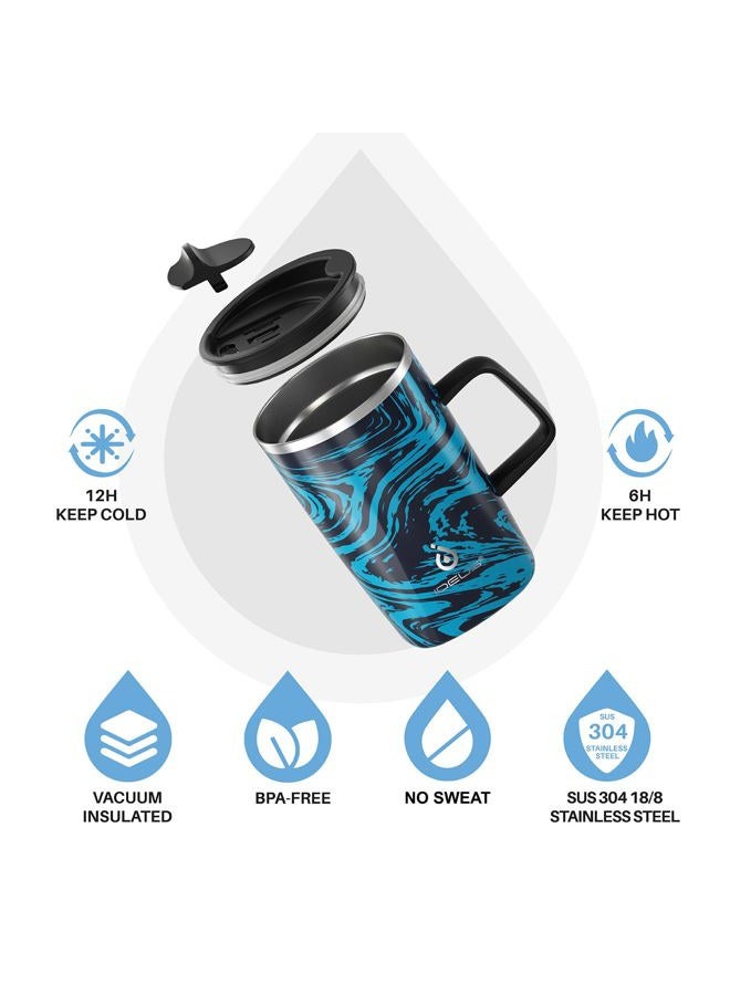 ideus Vacuum Insulated Coffee Mug, 16oz Reusable Stainless Steel Thermal Double Walled cup with Handle and Slider Lid for Hot & Cold Beverages, BPA Free (Blue Zebra) - Image 2