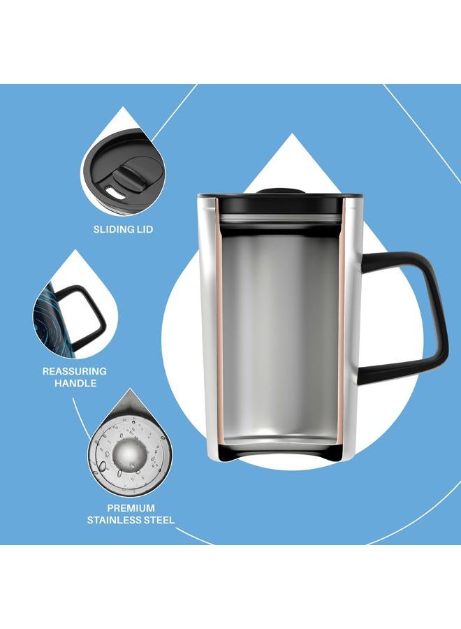 ideus Vacuum Insulated Coffee Mug, 16oz Reusable Stainless Steel Thermal Double Walled cup with Handle and Slider Lid for Hot & Cold Beverages, BPA Free (Blue Zebra) - Image 3