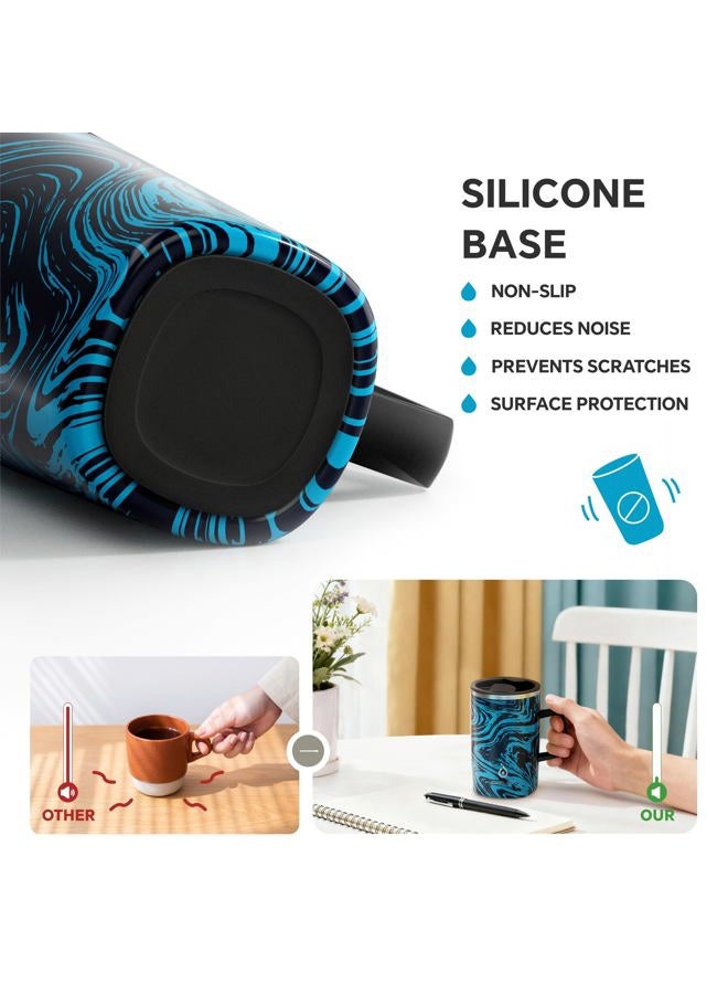 ideus Vacuum Insulated Coffee Mug, 16oz Reusable Stainless Steel Thermal Double Walled cup with Handle and Slider Lid for Hot & Cold Beverages, BPA Free (Blue Zebra) - Image 5