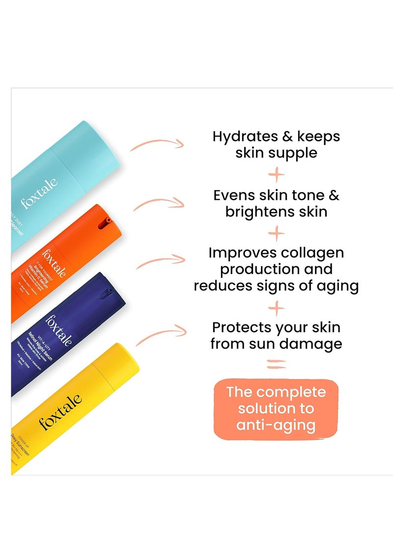 foxtale Foxtale Skin Care Kit Retinol Night Serum 30ml Vitamin C Face Serum 30ml Cleanser Face Wash 100ml Dewy Finish Sunscreen 50ml - Image 2