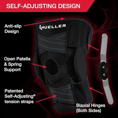 MUELLER Sports Medicine Self Adjusting Hinged Knee Brace for Men and Women, Knee Stabilizer for Compression and Pain Relief Support, Ideal for Arthritis, Sprains, Black, One Size - Image 5