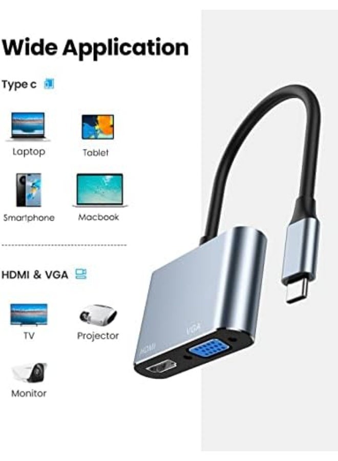 محول USB C إلى HDMI VGA، محول مقسم 2 في 1 من النوع C لأجهزة ماك بوك برو، آيباد برو، ديل XPS، سيرفيس برو - Image 2