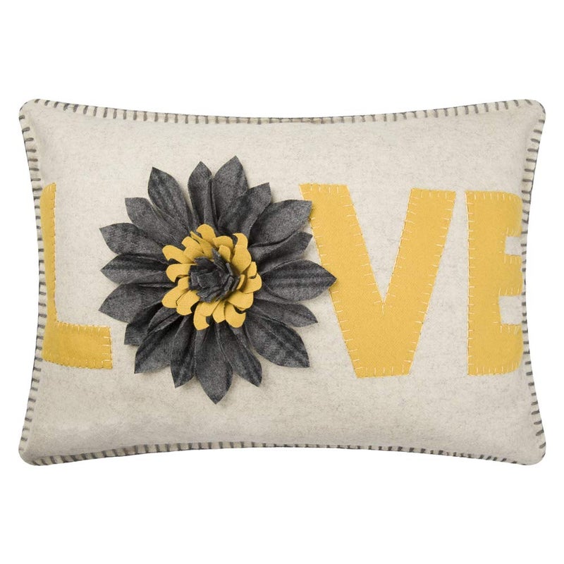 KINGROSE 3D Sunflower Love Applique Decorative Throw Pillow Case Rectangular Cushion Cover for Sofa Couch Chair Bed Living Room 14 x 20 Inches Yellow
