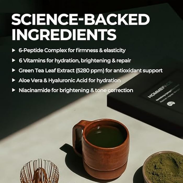 HOMMEFACE مجموعة أقنعة الوجه الهيدروجيل المنشطة للرجال من هوم فيس (5 قطع) - مرطبة، صديقة لللحية، مضادة للشيخوخة، أقنعة وجه مهدئة - تقنية العناية بالبشرة الكورية مع حمض الهيالورونيك، الفيتامينات والببتيدات - Image 3