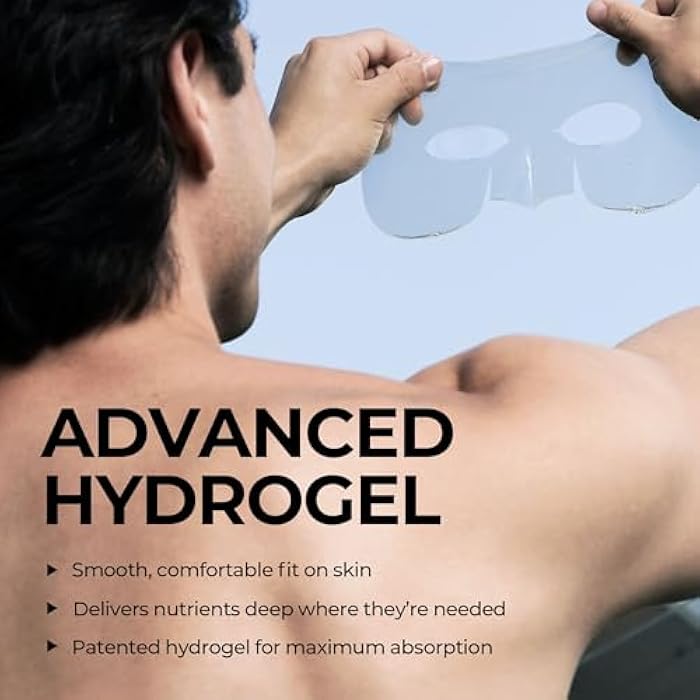 HOMMEFACE مجموعة أقنعة الوجه الهيدروجيل المنشطة للرجال من هوم فيس (5 قطع) - مرطبة، صديقة لللحية، مضادة للشيخوخة، أقنعة وجه مهدئة - تقنية العناية بالبشرة الكورية مع حمض الهيالورونيك، الفيتامينات والببتيدات - Image 4