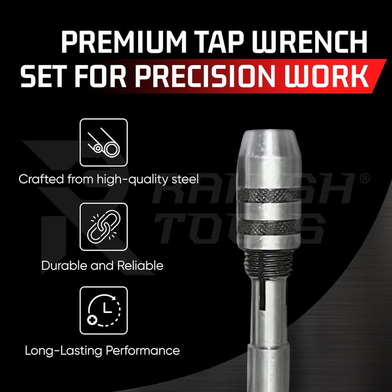 RAHISH TOOLS 3 Piece T Handle Tap Wrench Set with Jaw Opening 1/16"-5/32", 5/32"-1/4", 1/4"-1/2" - Precise Tightening Wrenches Jaws Grip for Taps, Reamers, Screw Extractors, Drills - Made in India - Image 3