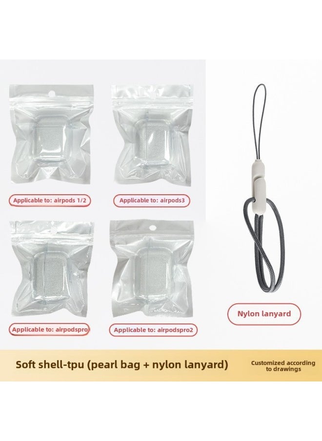 Generic - For Apple Headset Airpods4 Wireless Bluetooth Headset Protective Cover TPU Transparent Headset Protective Cover Material-Color:Tpu Soft Shell + Pearlescent Bag + Nylon Lanyard-Applicable Models:Airpods4 Model: With Hanging Ears - Image 1