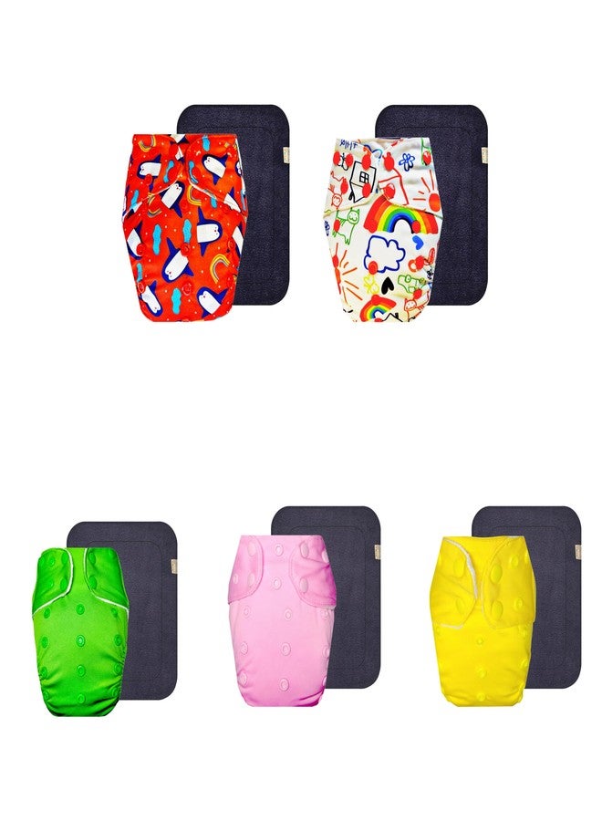 Dumbledo Premium Cloth Diaper with Gray Insert (Pack of 5) | Soft & Gentle | Leakproof | Travel Friendly | Everyday Diapering Essential | 3 Months - 3 Years | Unisex Baby - Image 1