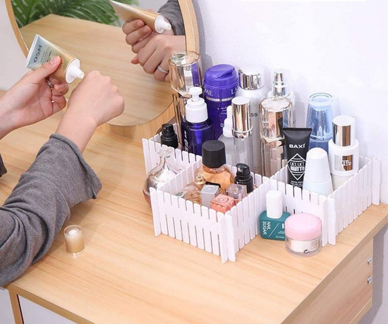 Kitchenwell 8 Pcs Adjustable Stretchable Interlocking Drawer Clapboard DividerGrid Closet Sorting PartitionPlastic Strips Separators Cabinet Storage Box SocksMakeup1 Set of 8 PcsWhite - Image 2