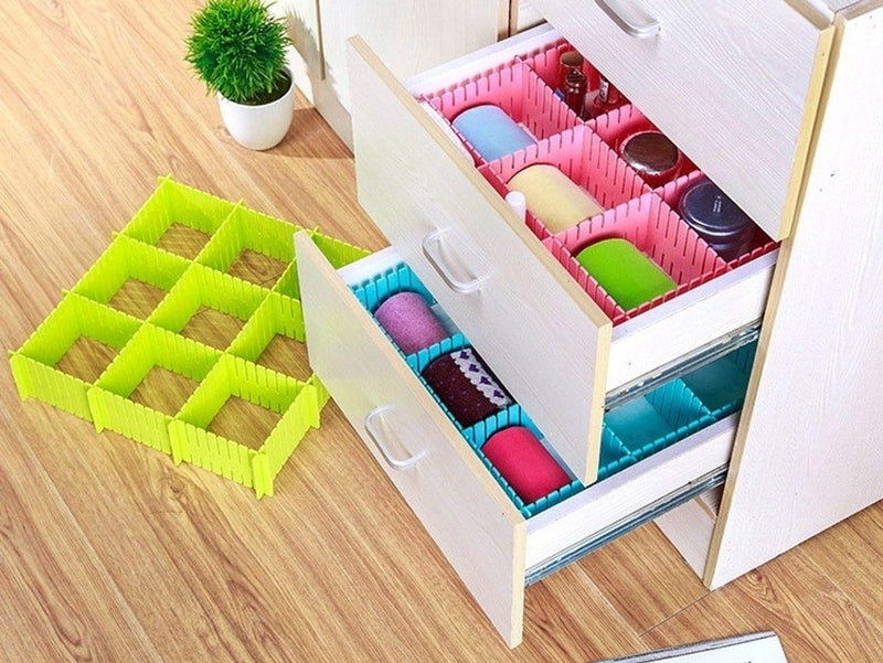 Kitchenwell 8 Pcs Adjustable Stretchable Interlocking Drawer Clapboard DividerGrid Closet Sorting PartitionPlastic Strips Separators Cabinet Storage Box SocksMakeup1 Set of 8 PcsWhite - Image 5