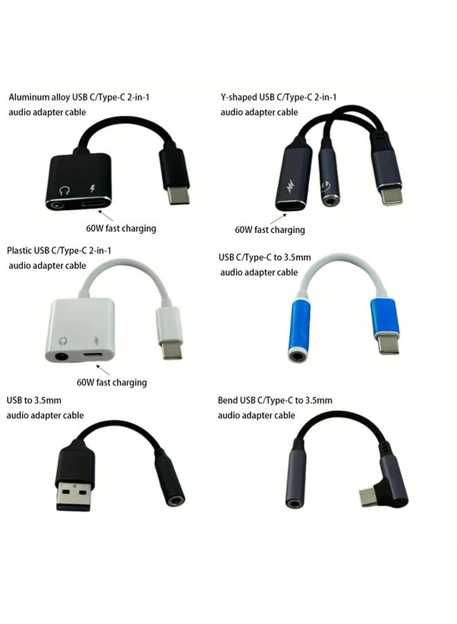 كابل محول صوت USB C إلى 3.5 ملم بزاوية قائمة مع شحن سريع بقدرة 60 وات وشريحة DAC - Image 1