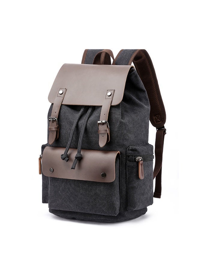Vintage Canvas Backpack for Men Women, 16oz Washed Canvas Leather Trim Rucksack, Large Capacity Casual Daypack for Travel School Work Outdoor, Water Resistant Retro Laptop Backpack - Image 1