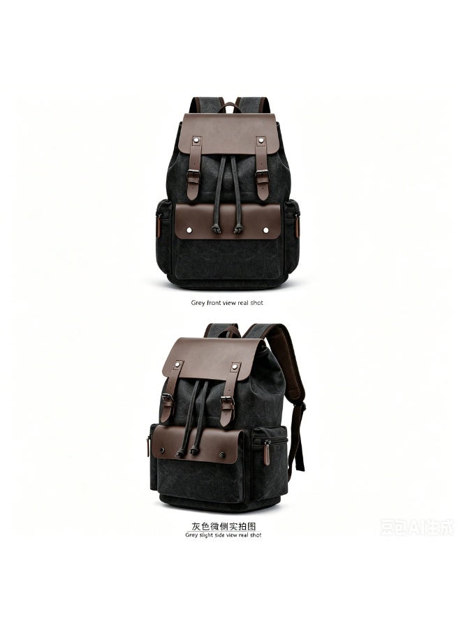 Vintage Canvas Backpack for Men Women, 16oz Washed Canvas Leather Trim Rucksack, Large Capacity Casual Daypack for Travel School Work Outdoor, Water Resistant Retro Laptop Backpack - Image 5