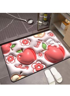 3D pattern non-slip bathroom carpet, diatom mud microfiber bathroom mat, strong, quick-drying, easy to clean 50*80cm (Apple)