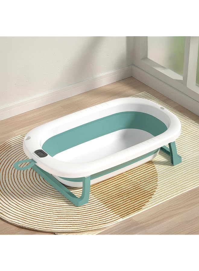 RENOVO Baby Bath Tub With Digital Thermometer Drain Plug And Hanging Ring Portable Travel Friendly Anti Skid Collapsible Bathtub For Kids Grey/White - Image 1