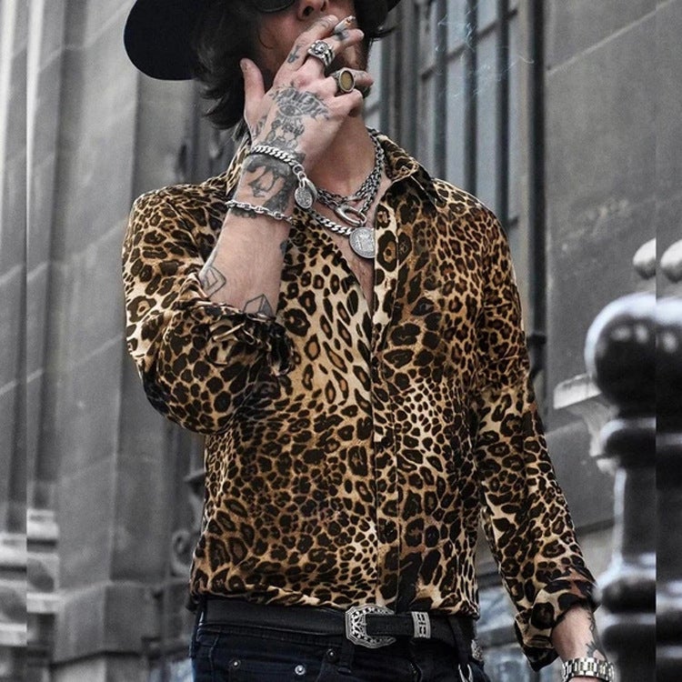Men's Leopard Print Long Sleeve Shirt - Image 1