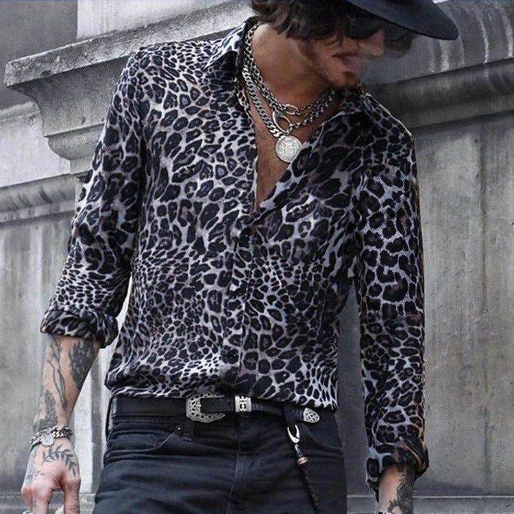 Men's Leopard Print Long Sleeve Shirt - Image 2