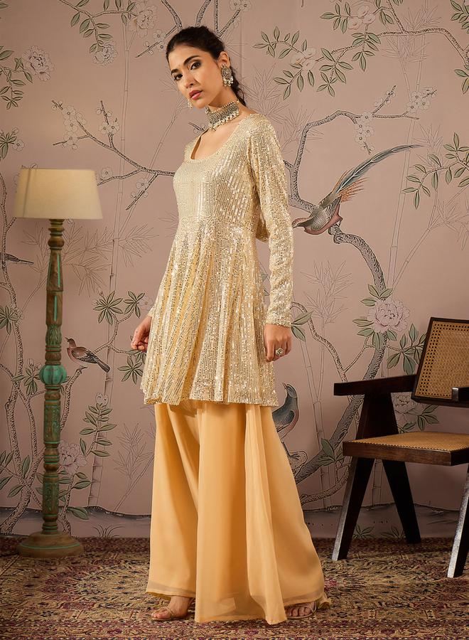 ساسافراس طقم بلوزة بيبلوم مرصعة بالترتر مع بنطلون واسع من ستايلي - Image 3