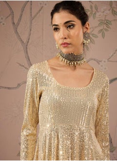 SASSAFRAS Embellished Sequins Peplum Top with Flared Pants Set by Styli  - Image 4