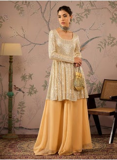 SASSAFRAS Embellished Sequins Peplum Top with Flared Pants Set by Styli  - Image 1