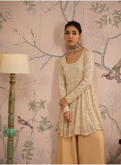 SASSAFRAS Embellished Sequins Peplum Top with Flared Pants Set by Styli  - Image 2