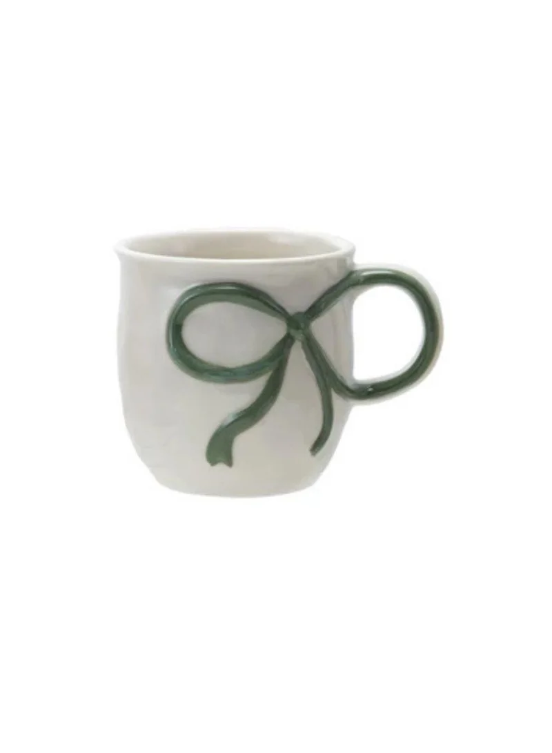 The Saffron Souk 18 oz. Stoneware Mug with Bow Handle, Green