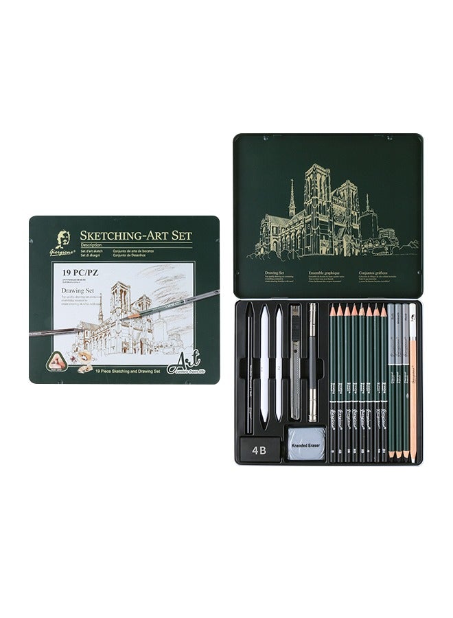 19 Piece Sketch Pencil Set, Professional Sketching Set with Charcoal Pencil, Utility Knife, Eraser, Suitable for Painting, Sketching, Shading and Detailing - Image 1