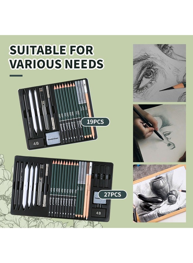 19 Piece Sketch Pencil Set, Professional Sketching Set with Charcoal Pencil, Utility Knife, Eraser, Suitable for Painting, Sketching, Shading and Detailing - Image 4
