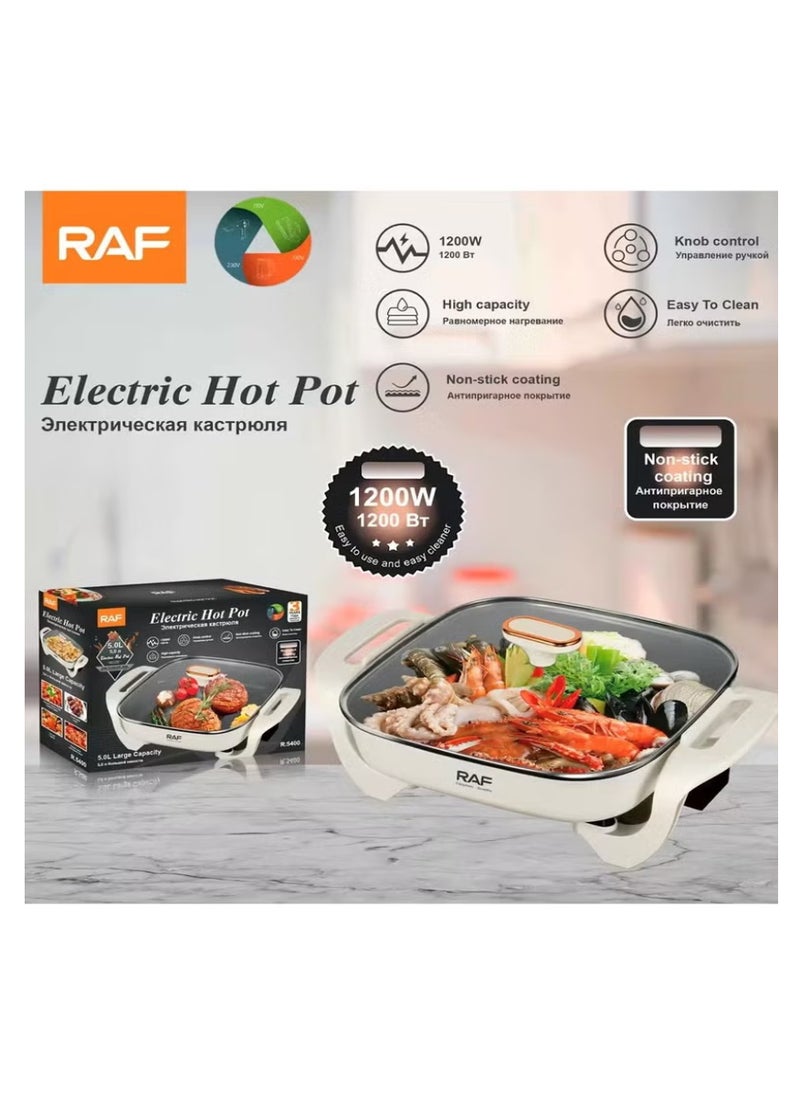 RAF 1200W 5L Electric Hot Pot with Non-Stick Coating, Multi-Function Electric Cooking Pot for Stew, Soup, Boil, Steam, Large Capacity, Fast Heating, Easy to Clean - Image 5