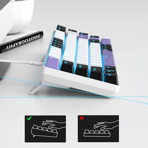 MageGee كيبورد ميكانيكي للألعاب محمول MageGee بنسبة 60%، MK-Box بإضاءة خلفية LED، كيبورد مكتبي مدمج 68 مفتاح سلكي مع مفتاح أحمر لأجهزة ويندوز ولابتوب PC وماك - أبيض/بنفسجي - Image 4