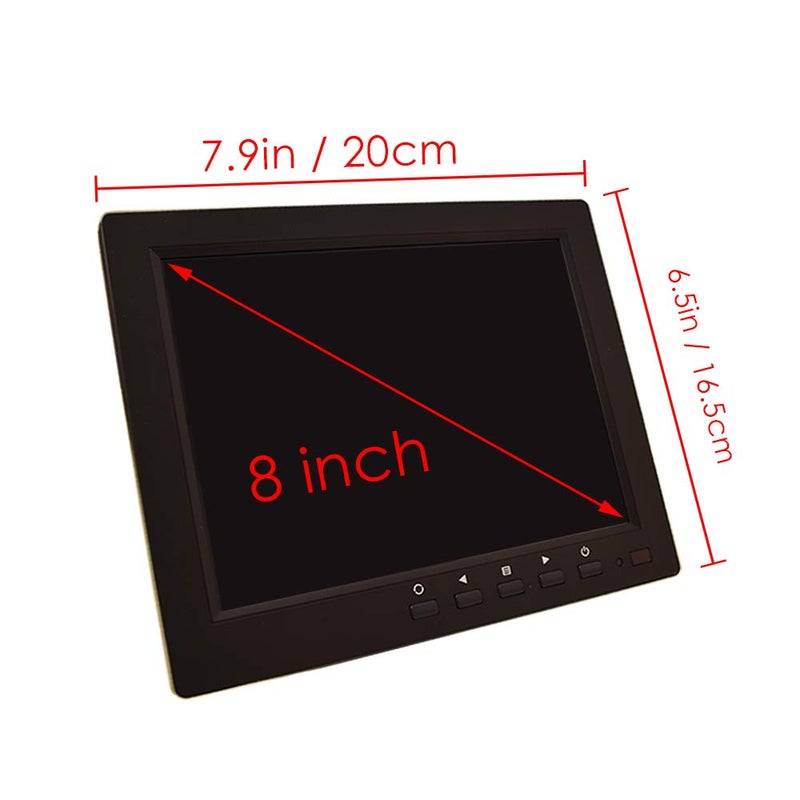 Cocar 8 inch CCTV LCD Monitor 4:3 IPS Screen Display with VGA HDMI AV BNC Built-in Speaker USB Media Player for Auto Home Surveillance Security Camera STB 1024x768 HD with Car Power Adapter 12-24V - Image 2