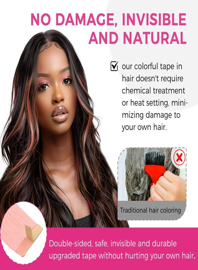 Lashey Tape in Hair Extensions Human Hair 25g 10pcs 16 Inch Pink Tape ins Extension with Highlighted Effect Straight Invisible for Women - Image 3