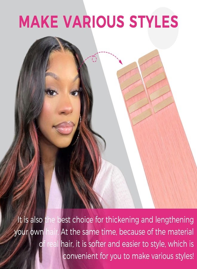 Lashey Tape in Hair Extensions Human Hair 25g 10pcs 16 Inch Pink Tape ins Extension with Highlighted Effect Straight Invisible for Women - Image 4