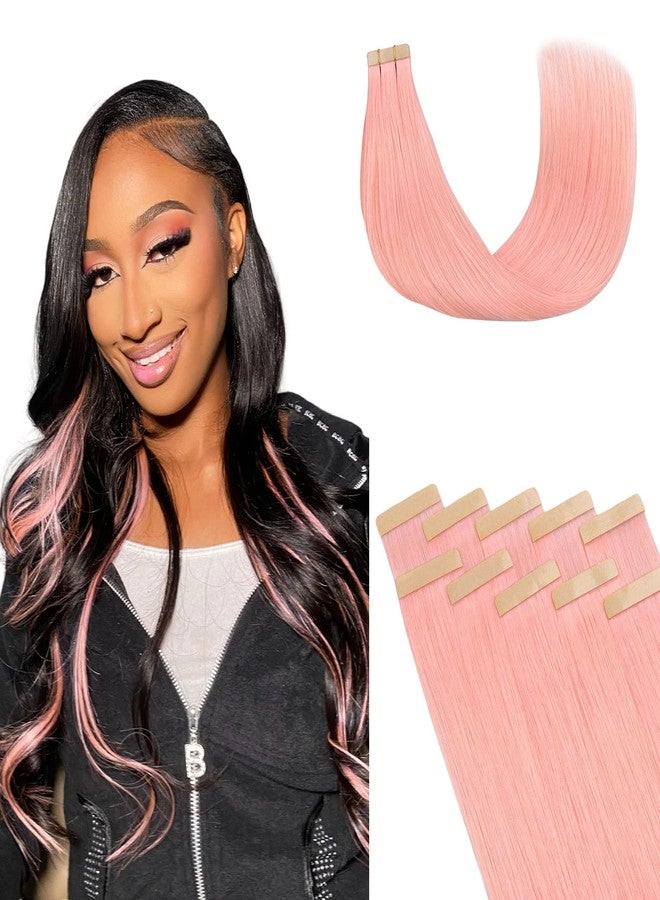 Lashey Tape in Hair Extensions Human Hair 25g 10pcs 16 Inch Pink Tape ins Extension with Highlighted Effect Straight Invisible for Women - Image 1