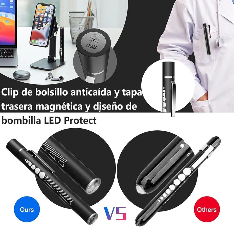 Dual Light Source Pupil Pen Light Rechargeable Portable Flashlight Doctor Nurse Stainless Steel Pen Light LED Flashlight Yellow and White Light 2 in 1 - Image 2