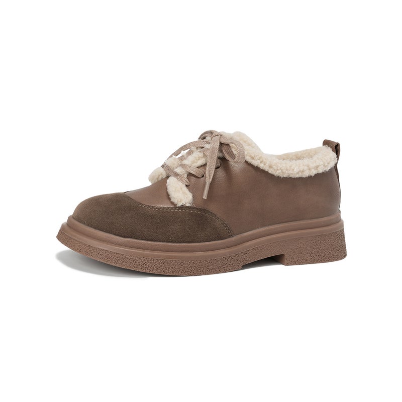 Weiwei Girl 688-2 Thick-Soled Cotton Shoes Women'S Thick Heels Retro Winter Fleece-Lined Warm Mao Mao Shoes Lace-Up Small Leather Shoes - Image 1