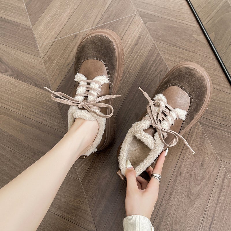 Weiwei Girl 688-2 Thick-Soled Cotton Shoes Women'S Thick Heels Retro Winter Fleece-Lined Warm Mao Mao Shoes Lace-Up Small Leather Shoes - Image 2