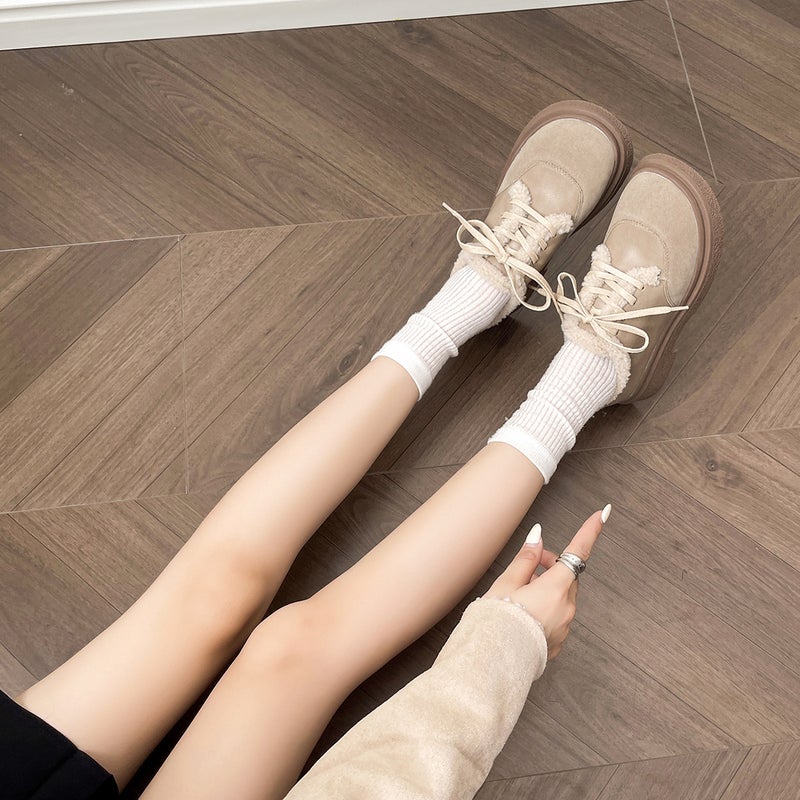 Weiwei Girl 688-2 Thick-Soled Cotton Shoes Women'S Thick Heels Retro Winter Fleece-Lined Warm Mao Mao Shoes Lace-Up Small Leather Shoes - Image 4