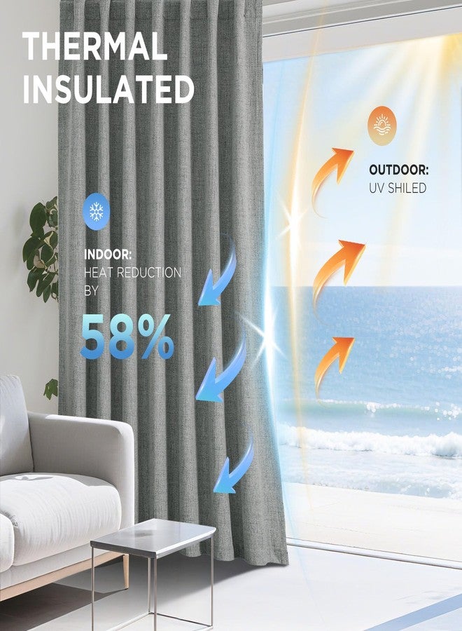 Joydeco 100% Black Out Curtains 108 inch Long 2 Panels Burg Natural Blackout Linen Drapes for Bedroom Living Room Darkening Curtain Thermal Insulated Back tab Rod Pocket(37x108inch,Light Grey) - Image 4