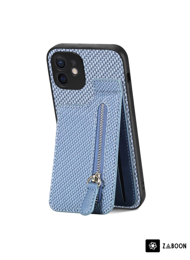 Zaboon Protective Case For iPhone 12 Carbon Fiber Vertical Flip Zipper - Image 1