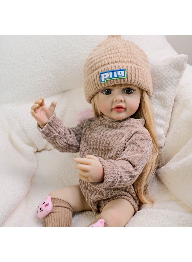 NPK 22-inch Brown Hooded, Long-sleeved Romper, Lifelike Doll, Handmade Silicone Soft Vinyl Reborn Baby Doll, Lifelike, Newborn Doll Toy Set, Perfect For Children And Children's Gifts - Image 3