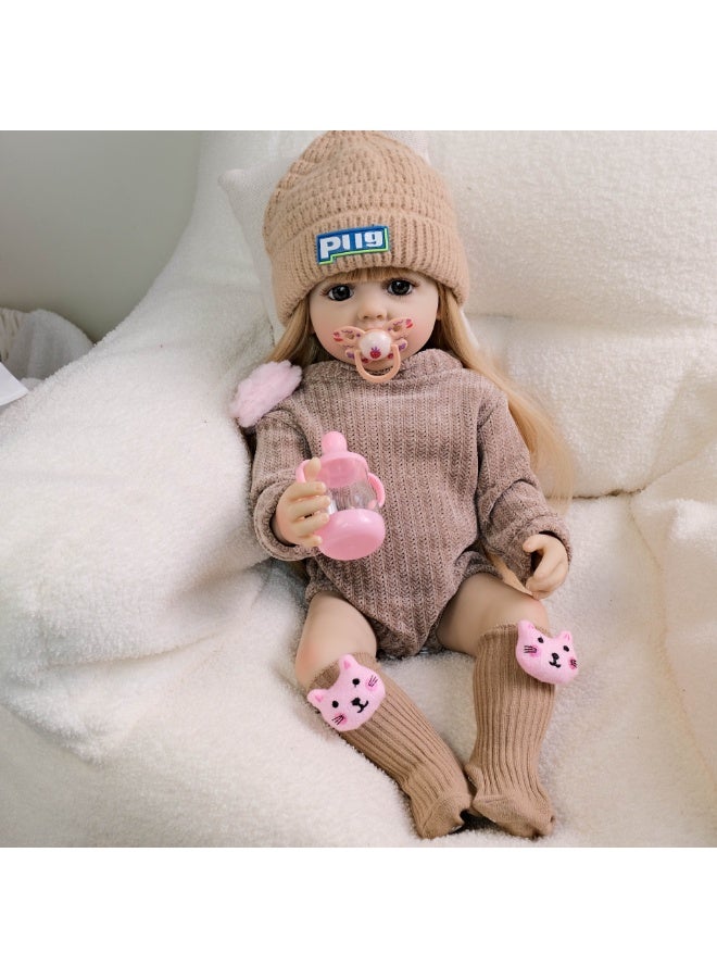 NPK 22-inch Brown Hooded, Long-sleeved Romper, Lifelike Doll, Handmade Silicone Soft Vinyl Reborn Baby Doll, Lifelike, Newborn Doll Toy Set, Perfect For Children And Children's Gifts - Image 4