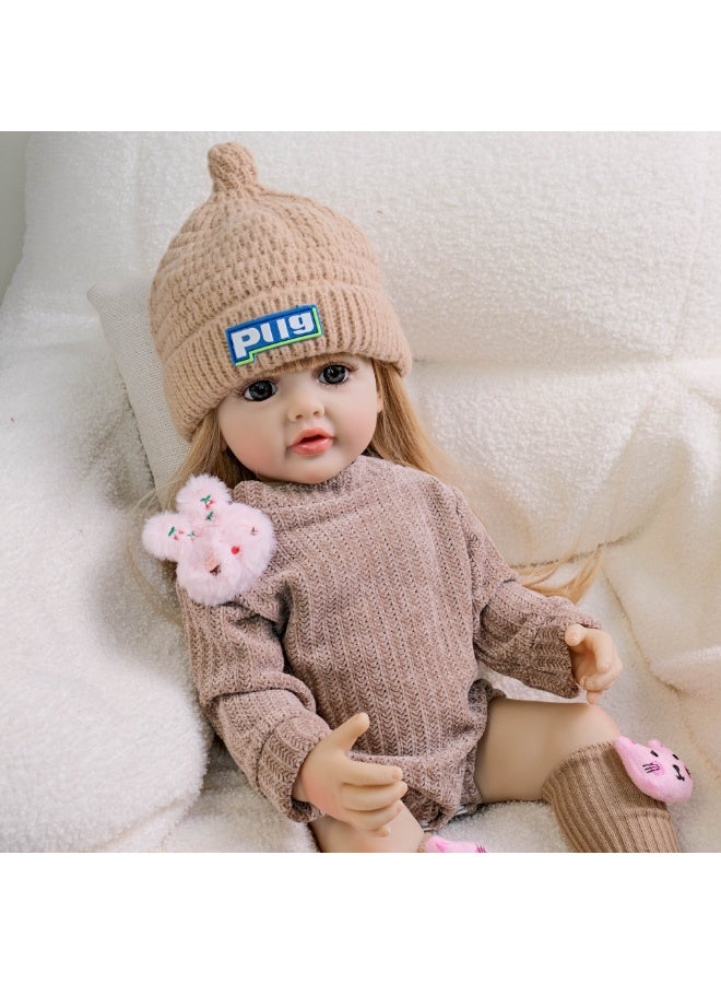 NPK 22-inch Brown Hooded, Long-sleeved Romper, Lifelike Doll, Handmade Silicone Soft Vinyl Reborn Baby Doll, Lifelike, Newborn Doll Toy Set, Perfect For Children And Children's Gifts - Image 2