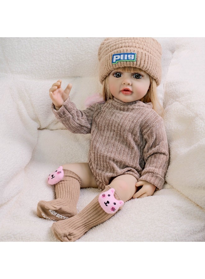 NPK 22-inch Brown Hooded, Long-sleeved Romper, Lifelike Doll, Handmade Silicone Soft Vinyl Reborn Baby Doll, Lifelike, Newborn Doll Toy Set, Perfect For Children And Children's Gifts - Image 1