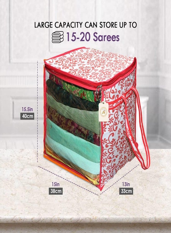 SHAPING FABRIC حقيبة تخزين الساري المصنوعة من قماش التشكيل | صندوق تنظيم ملابس فاخر | غطاء ملابس كبير بتصميم منقط | قماش متين، نافذة شفافة | عبوة من قطعتين AWPM11817 - Image 2