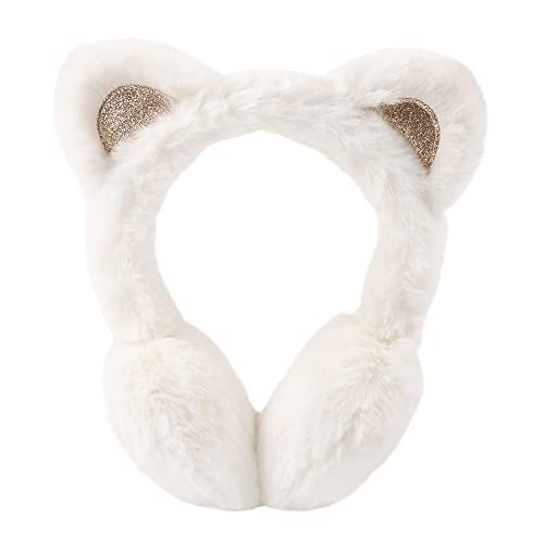 Peecabe Winter Kids Earmuffs Warm Girl Ear Muffs For Toddler Kid Children Earmuff with Cat Ears Girls Ear Warmer (White) - Image 1