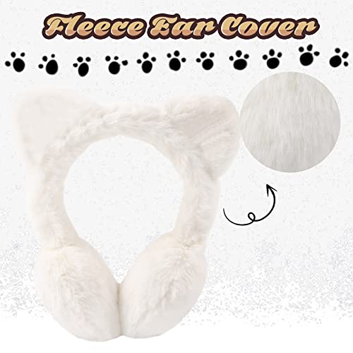 Peecabe Winter Kids Earmuffs Warm Girl Ear Muffs For Toddler Kid Children Earmuff with Cat Ears Girls Ear Warmer (White) - Image 3