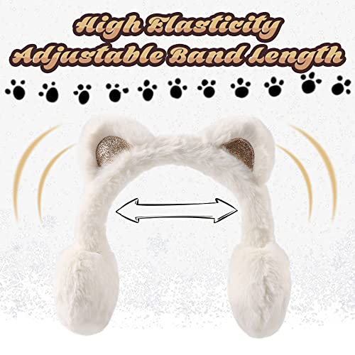 Peecabe Winter Kids Earmuffs Warm Girl Ear Muffs For Toddler Kid Children Earmuff with Cat Ears Girls Ear Warmer (White) - Image 4