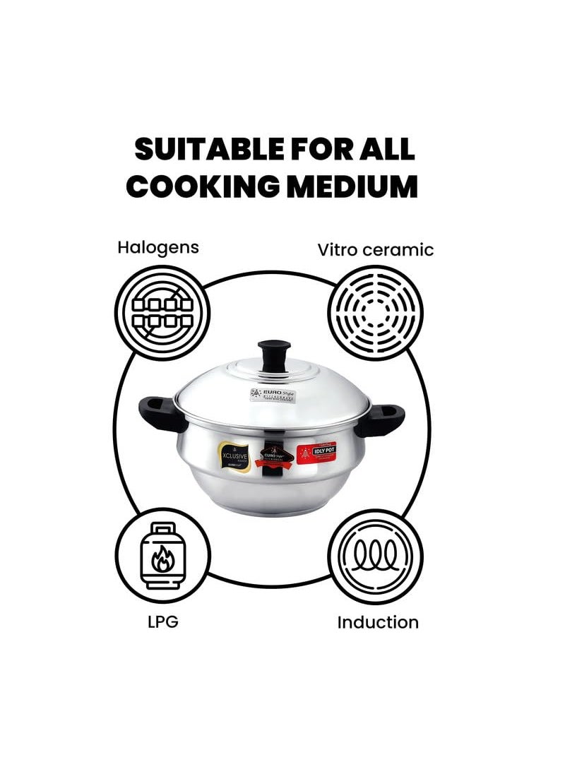 EUROstyle KITCHENWARE COOK WITH COMFORT - Eurostyle Compact 20 Stainless Steel Idli Maker with Encapsulated Sandwich Bottom Includes 4 Idli Plates 20 Pits 1 Steamer Plate for Momos 1 Mini Idli Plate for Idly Dhokla Compact 20 Prime - Image 1